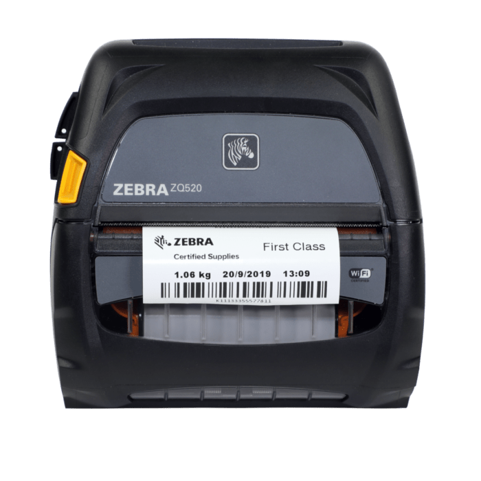 A close up of the front of a zebra label printer.